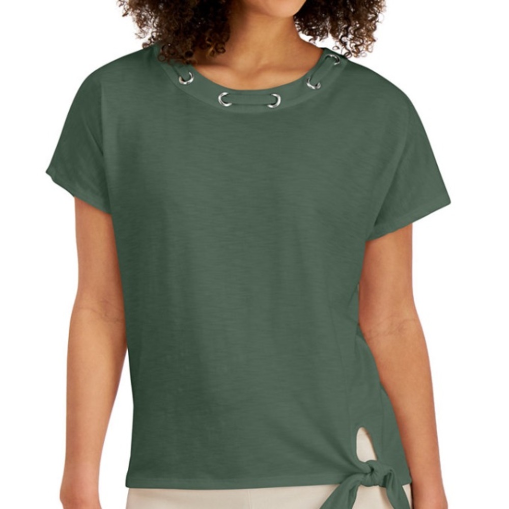 NWT JM Collection Tie-Hem Cap Sleeve Blouse